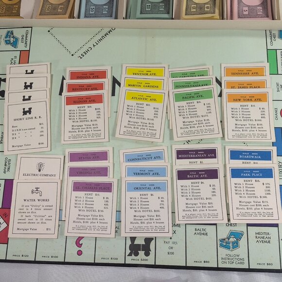 Vintage Monopoly Parker Brothers 1961 Real Estate Trading Board Game Equipment - Picture 14 of 16